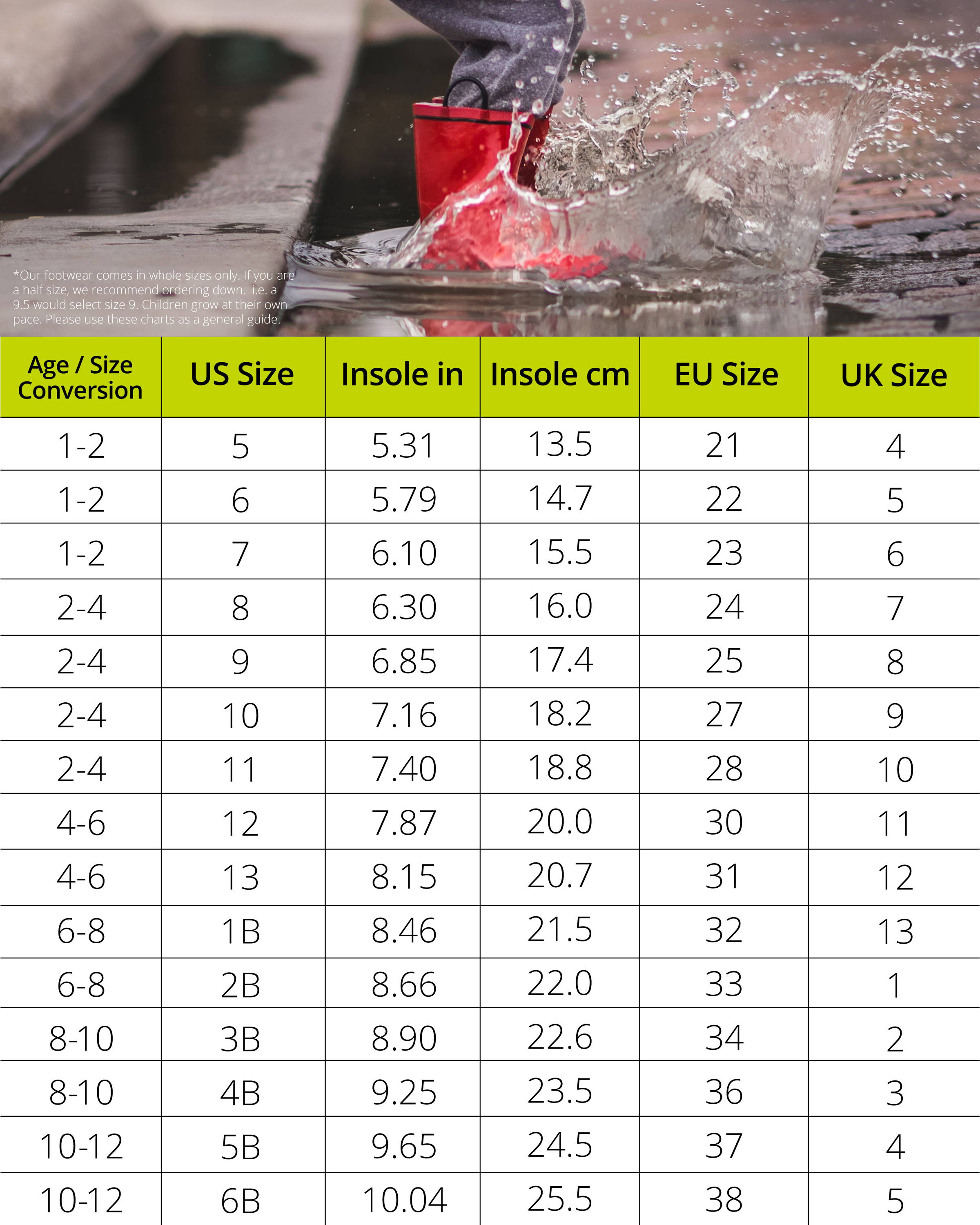 Western Chief Rain Boots Size Chart Western Chief Rain Boots Size Chart